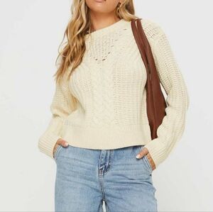 PRINCESS POLLY Kynlee cable knit sweater cream Coastal Small/Medium
